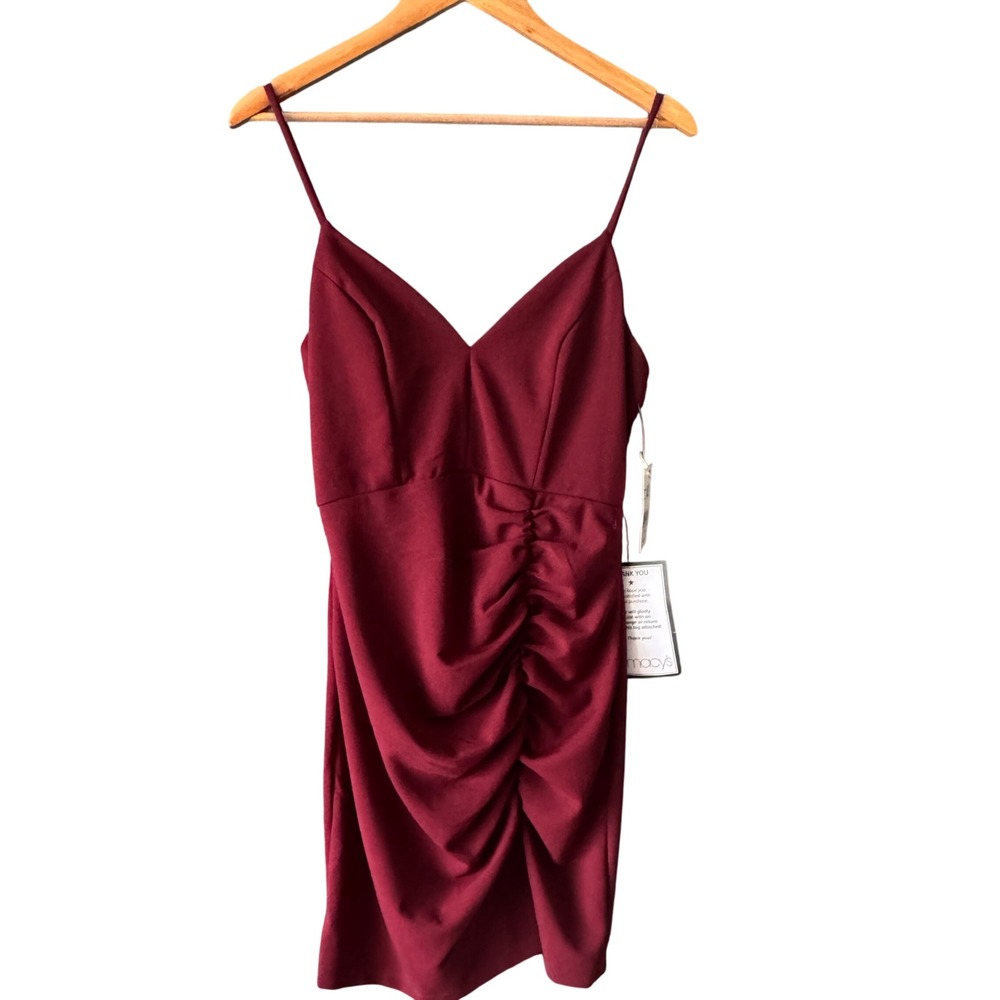 Emerald Sundae Dress Junior L‎ Wine Ruched Spaghetti Strap Mini Party Homecoming